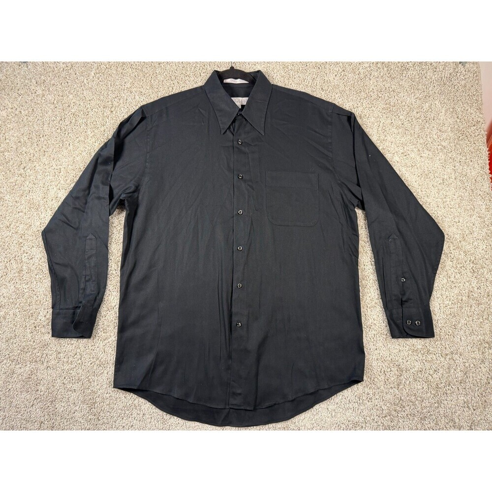 Perry Ellis Portfolio Mens Dress Shirt 15.5 32-33 Black Long Sleeve 100% Cotton
